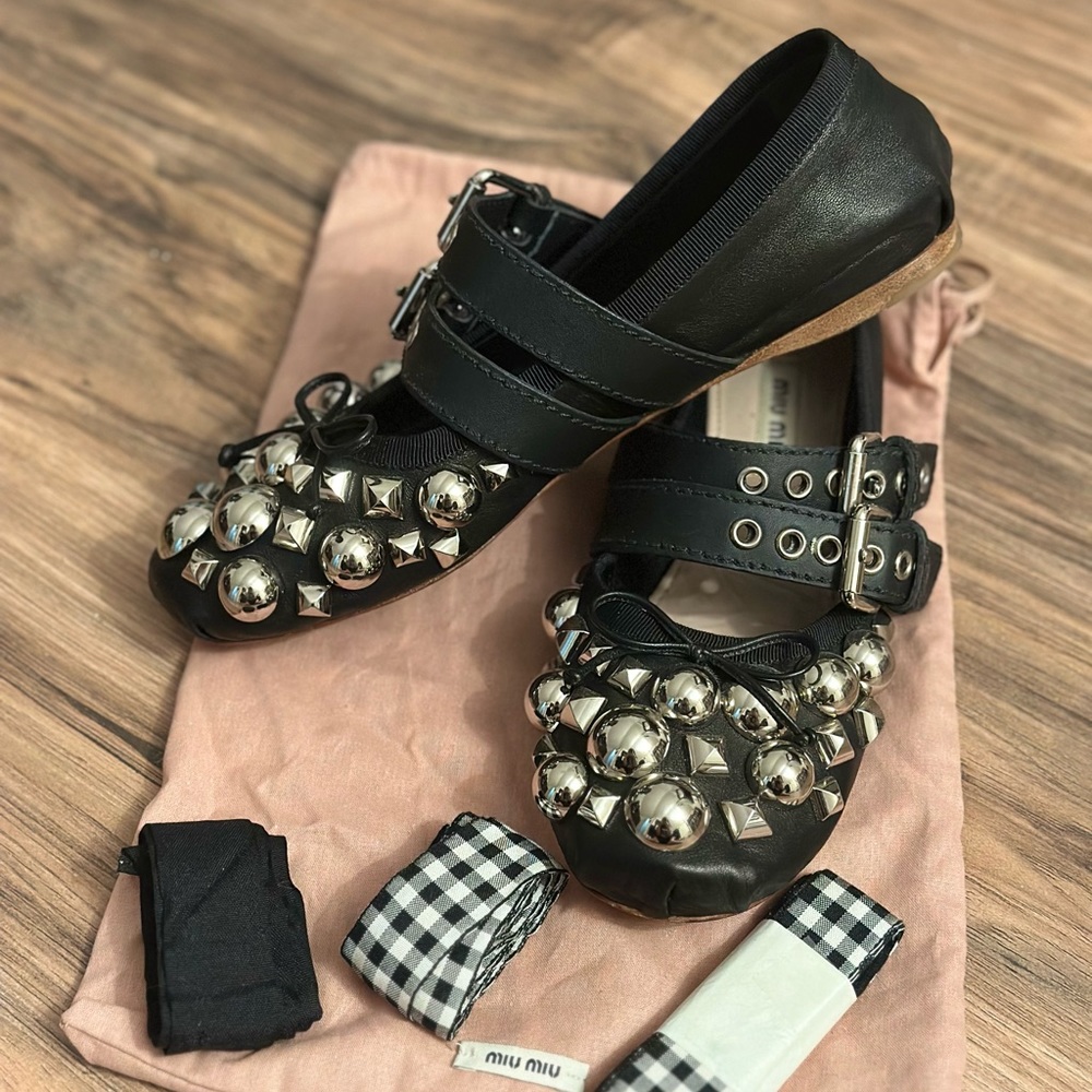 Miu Miu - Women's Buckled Ankle Tie Ballet Flats